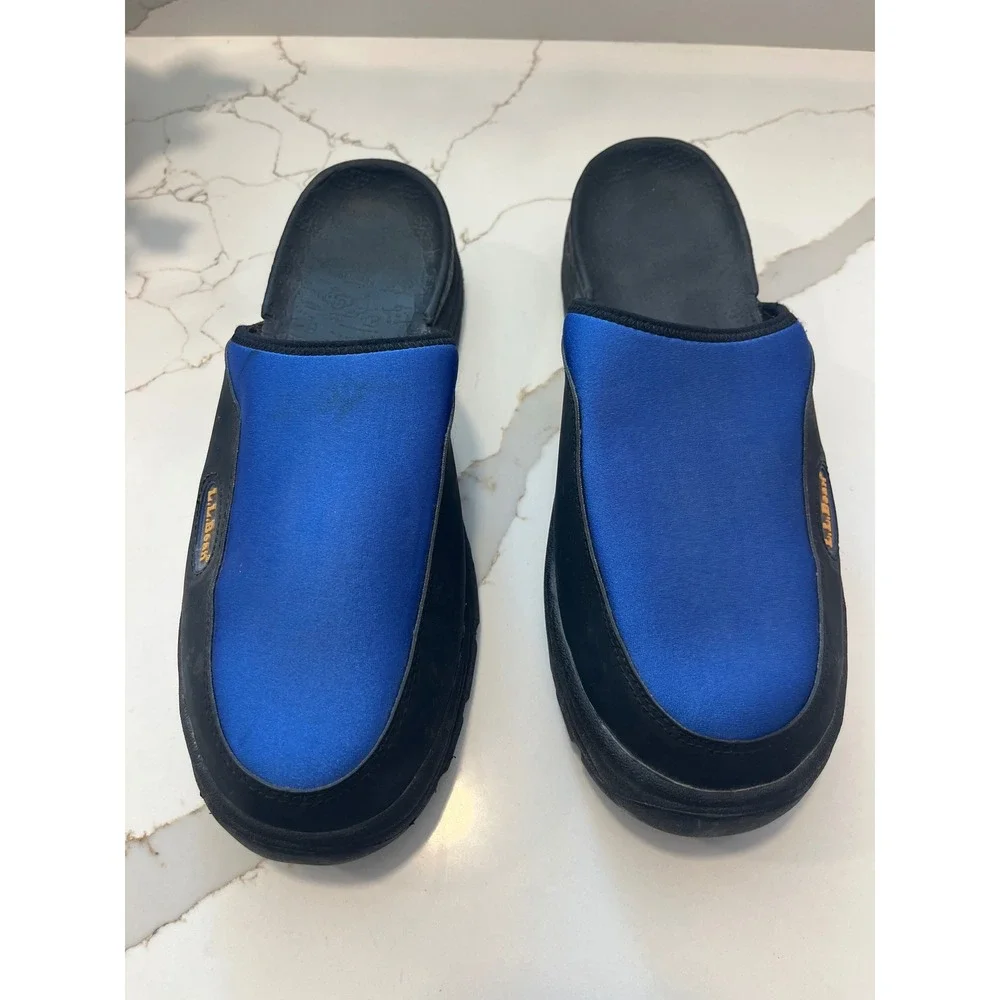 LL Bean Mens Sport Camp Clogs Blue Black Slip On Shoes Size 10